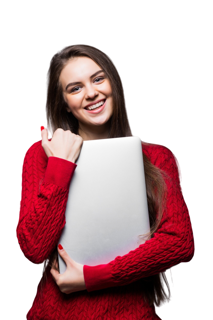A girl with laptop looking for digital marketing course